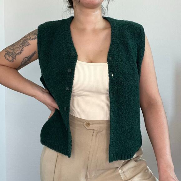 Preview Collection Green Wool Blend Button‎ Vest Sweater Size M Minimalist 90s - Picture 8 of 9